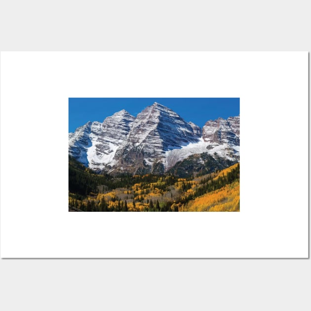 Trees With Mountain Range In The Background Maroon Bells Wall Art by HammiltenJohn